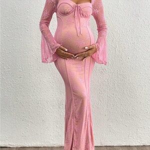 Pink Lace Maternity Dress